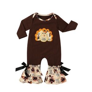 Infant SIZE  0-3M EMBROIDERED THANKSGIVING TURKEY 🦃 JUMPSUIT. headband included